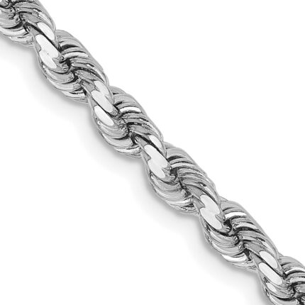 14K White Gold 3.75mm Diamond-cut Rope with Lobster Clasp Chain