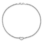 10k White Gold Diamond-cut Open Heart and Rope Chain Anklet - Image 4