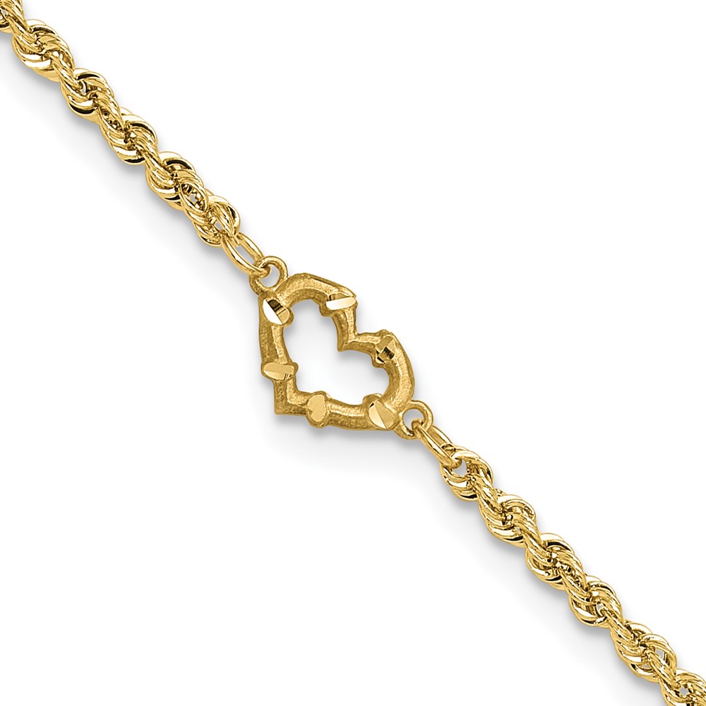 10ANK154-10.jpg 10k Diamond-cut Open Heart and Rope Chain Anklet - Image 1