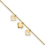 10k Polished Three Heart Dangles Plus Extender - Total Anklet