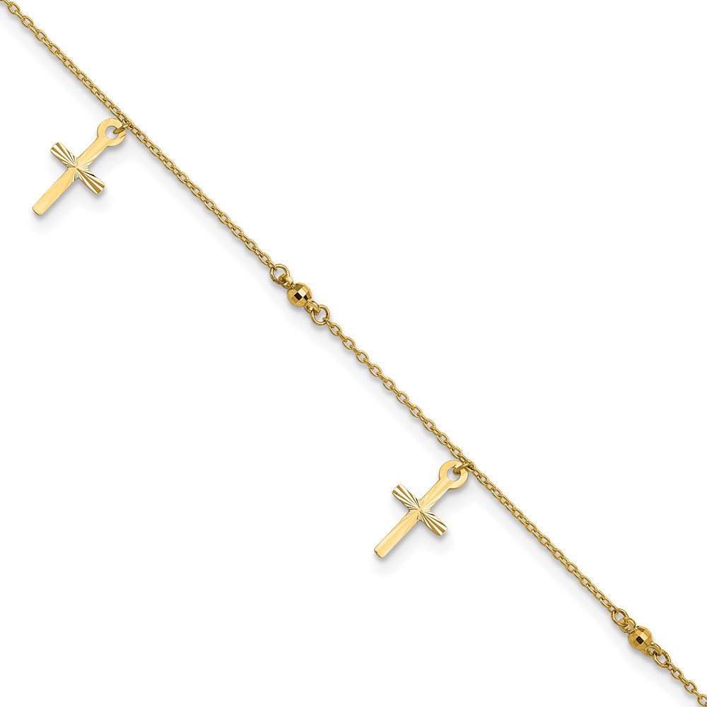 10ANK267-9.jpg 10k Polished Cross Dangle and Beads Plus Extender - Total Anklet - Image 1