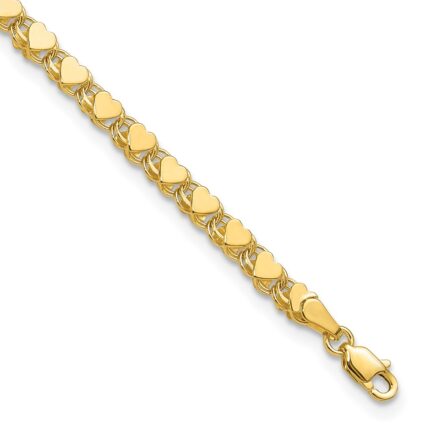 10k Polished Double-Sided 4mm Heart Links Anklet
