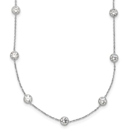 10K White Gold Polished CZ 9 Station Necklace