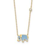 10K Polished CZ Enameled Elephant Necklace