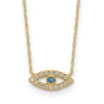 10K Polished CZ Evil Eye Necklace
