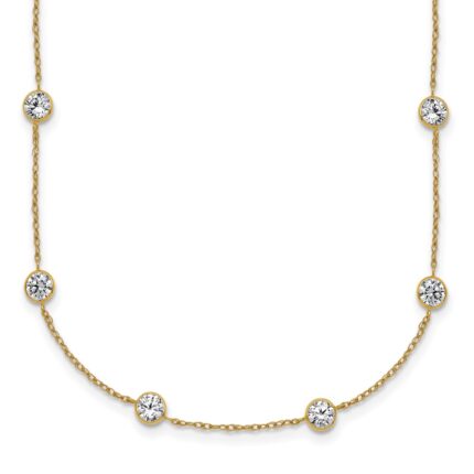 10k Polished Bezel-set Round CZ 14-Station 21.Necklace