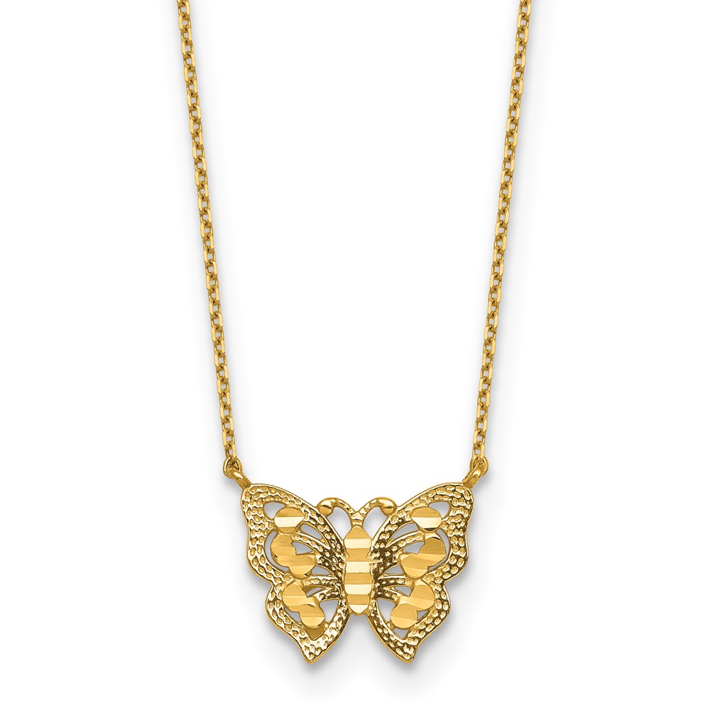 10C4984-15.75.jpg 10k Polished and Diamond-cut Pierced Butterfly 15.with Extension Necklace - Image 1