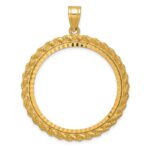 Wideband Distinguished Coin Jewelry 14k Polished and Diamond-cut with Casted Rope 32.7mm Prong Coin Bezel Pendant