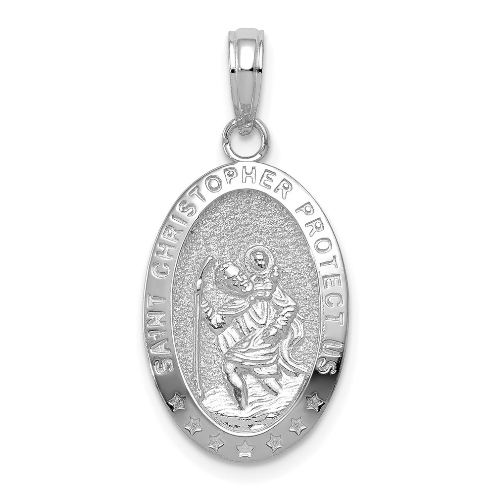 K5082W-1.jpg 14k White Gold Polished Solid Saint Christopher Medal Oval Pendant - Image 1