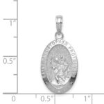 14k White Gold Polished Solid Saint Christopher Medal Oval Pendant - Image 4
