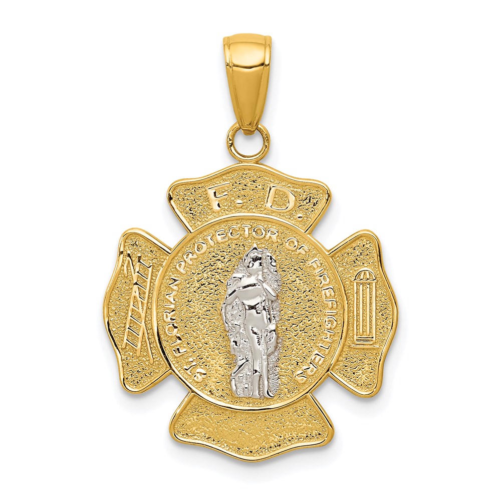 K5083-1.jpg 14k Two-tone Polished and Satin Solid Saint Florian Medal Pendant - Image 1