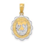 14K Two-tone and White Rhodium Solid Spanish Baptism Mi Bautizo Oval Pendant