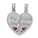 14K White Gold Enameled BIG-LITTLE SISTER 2-Piece Break-Apart Heart Charm