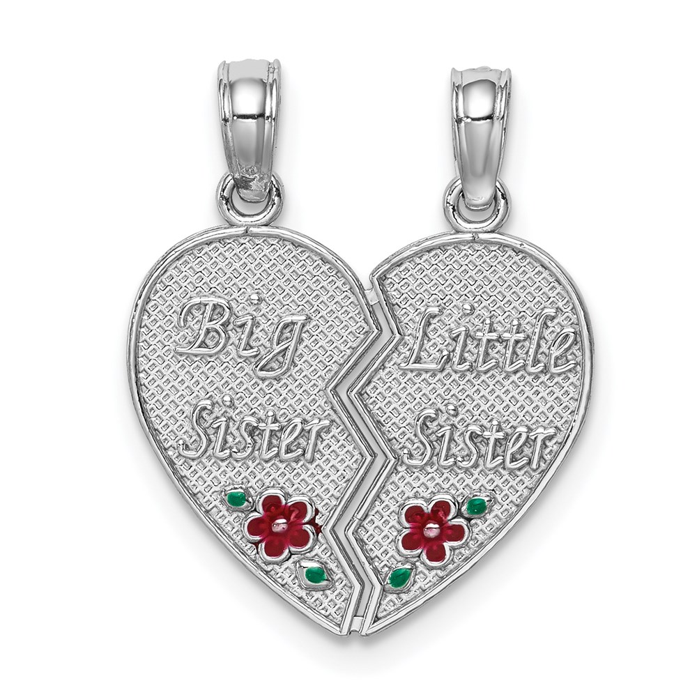 K6640W-1.jpg 14K White Gold Enameled BIG-LITTLE SISTER 2-Piece Break-Apart Heart Charm - Image 1
