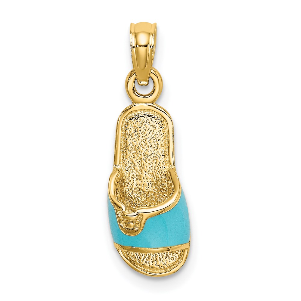 K6641-1.jpg 14k 3-D Aqua Enameled Summer Slipper Charm - Image 1