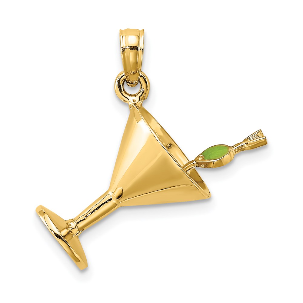 K6643-1.jpg 14K 3-D Martini with Green Enameled Olive Charm - Image 1