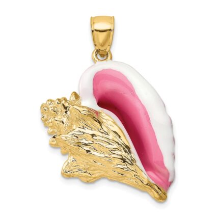 14K 3-D Pink and White Enamel Large Conch Shell Charm