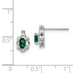 Sterling Silver Rhodium-plated Created Emerald & Diam. Earrings - Image 4