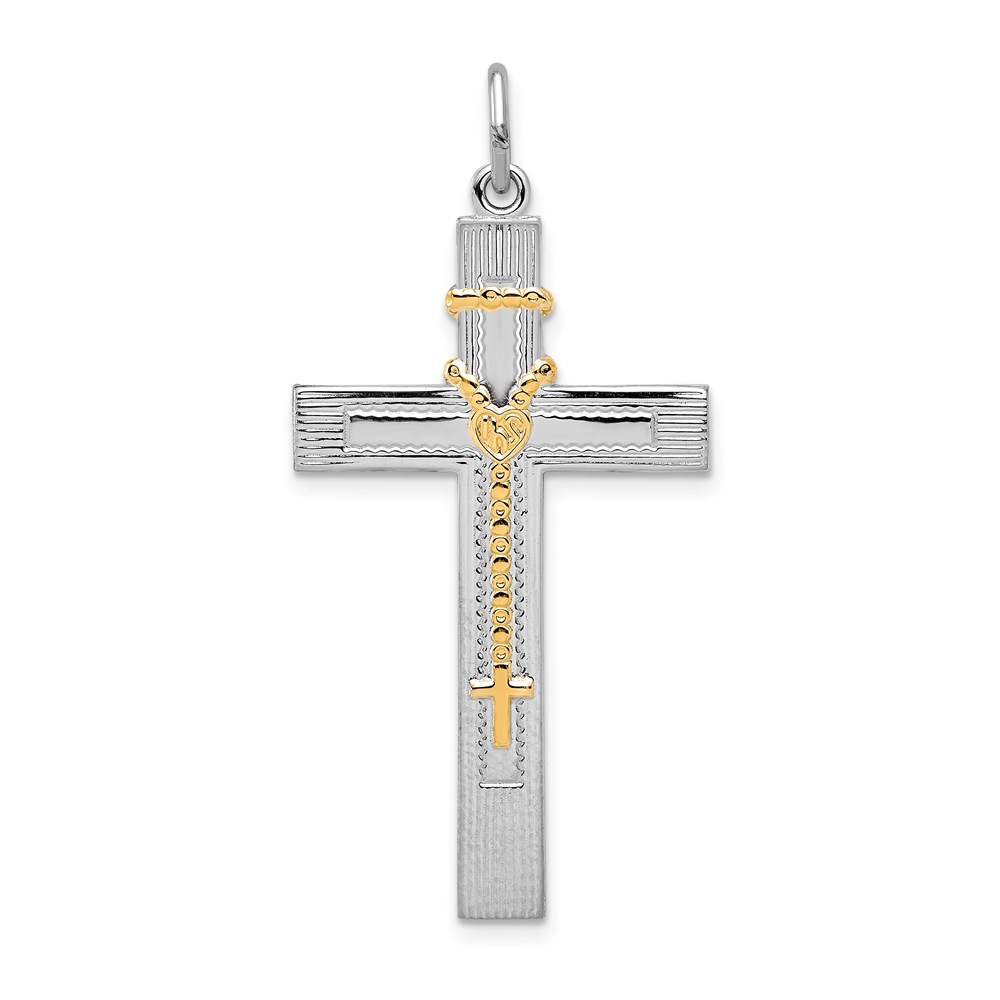 QC8259-1.jpg Sterling Silver Platinum-plated & Gold-tone Rosary on Cross Pendant - Image 1