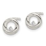 Sterling Silver Polished CZ Circle Post Earrings - Image 2