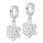 Sterling Silver Lotus Flower Dangle Hinged Hoop Earrings - Image 2