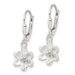 Sterling Silver Satin Polished and D/C Floral Leverback Earrings - Image 2