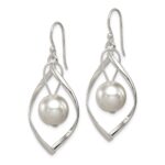 Sterling Silver Polished Simulated Pearl Twisted Dangle Earrings - Image 2