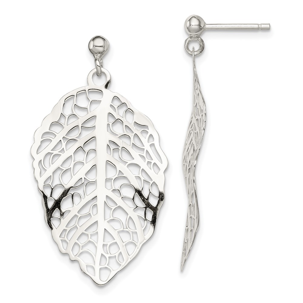 QE8978-1.jpg Sterling Silver Polished Leaf Post Dangle Earrings - Image 1