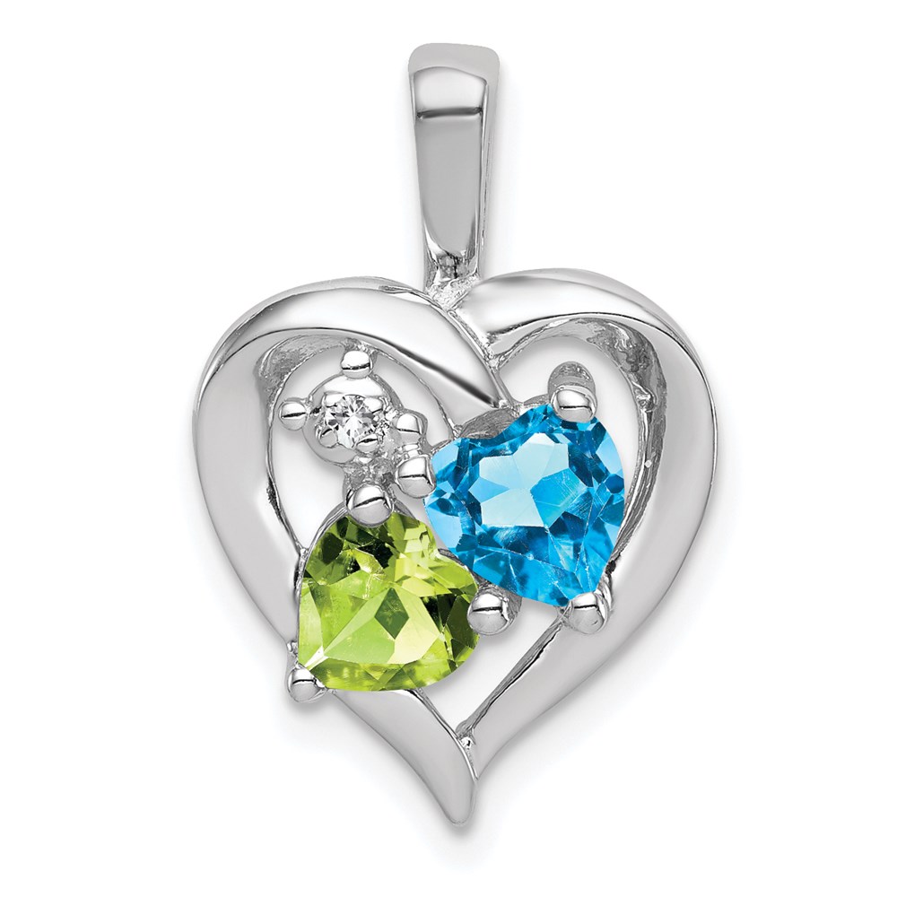 QP3858-1.jpg Sterling Silver Rhodium-plated Blue Topaz Peridot Diamond Pendant - Image 1