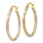 14k & Rhodium Satin Diamond Cut Twisted Hoop Earrings - Image 2