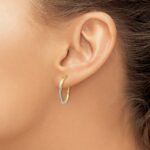 14K w/White Rhodium Textured and Polished Oval Hoop Earrings - Image 3