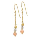 14K Tri-color w/Diamond-cut Beads Dangle Earrings - Image 2