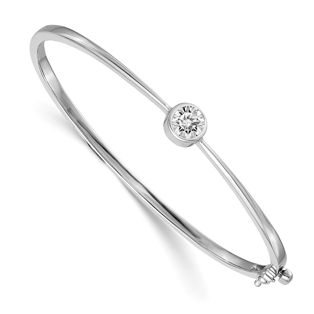 XB183-1.jpg 14k White Gold Holds 1 carat 6.0mm Round Stone Hinged Oval Bangle Bracelet Mounting - Image 1