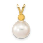 14k 8-9mm White Round Akoya Saltwater Cultured Pearl and 1/10 Carat Diamond Pendant - Image 4