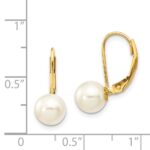 14k 7-8mm White Round Saltwater Akoya Cultured Pearl Leverback Earrings - Image 4