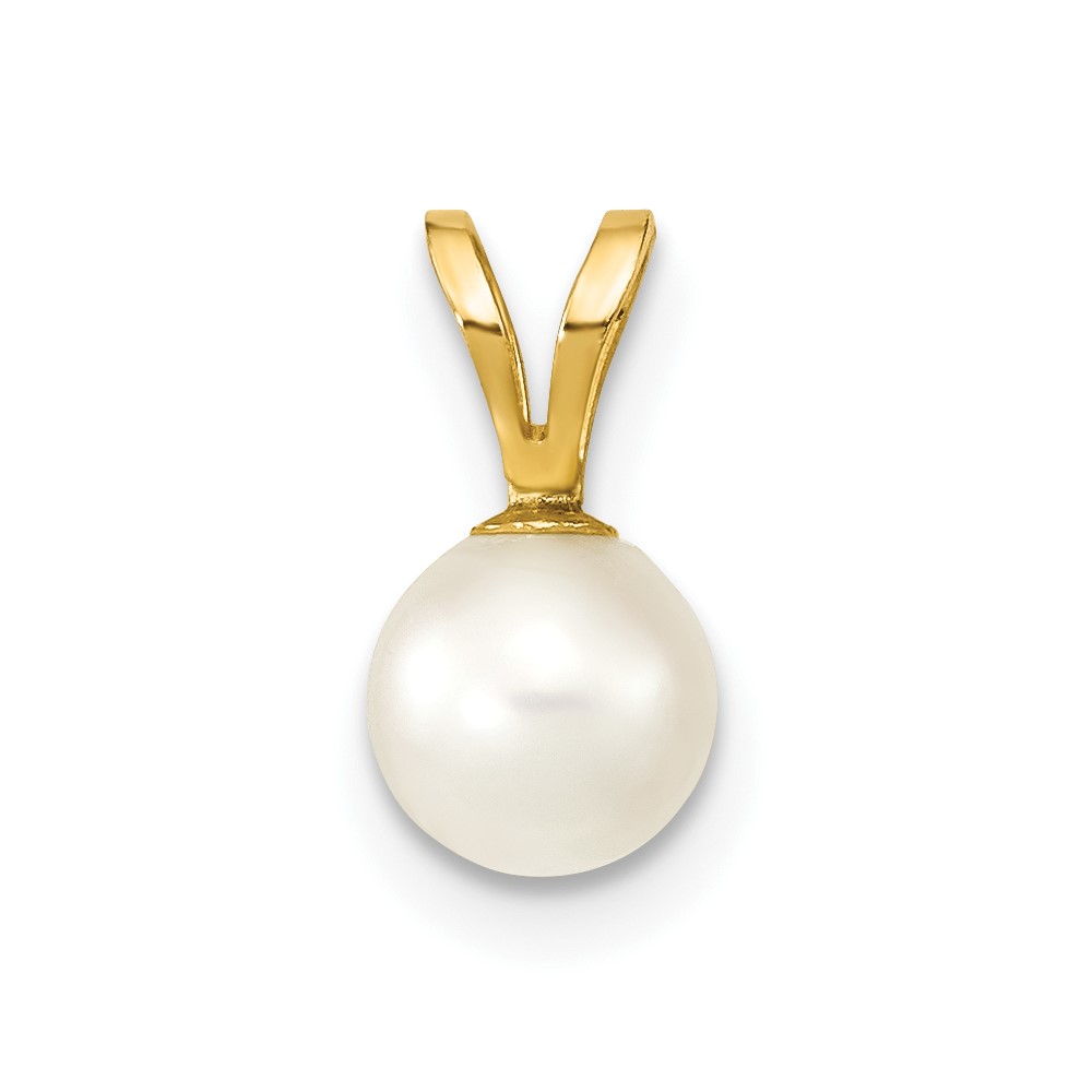 XF486-1.jpg 14k 5-6mm White Round Akoya Saltwater Cultured Pearl Pendant - Image 1