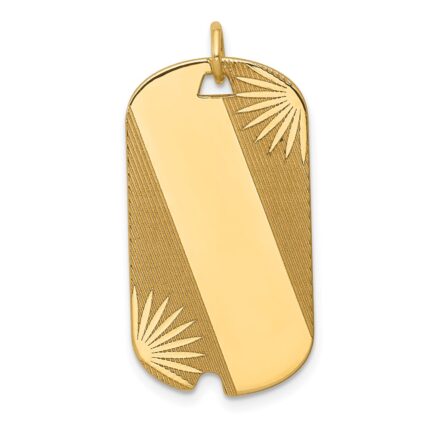 14k Patterned Sunburst with Diagonal Stripe .013 Gauge Engravable 28x15mm Dog Tag Disc Charm