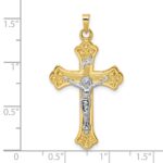 14k Two-tone Polished Solid INRI Fleur de Lis Crucifix Pendant - Image 3