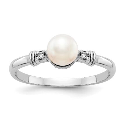 14k White Gold 5mm FW Cultured Pearl AA Diamond ring