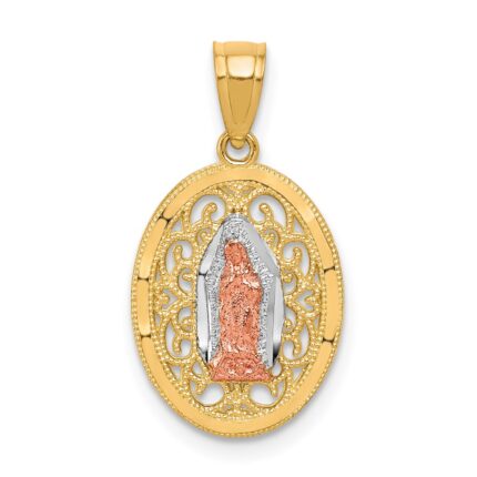 10k Two-tone with White Rhodium Our Lady of Guadalupe Pendant