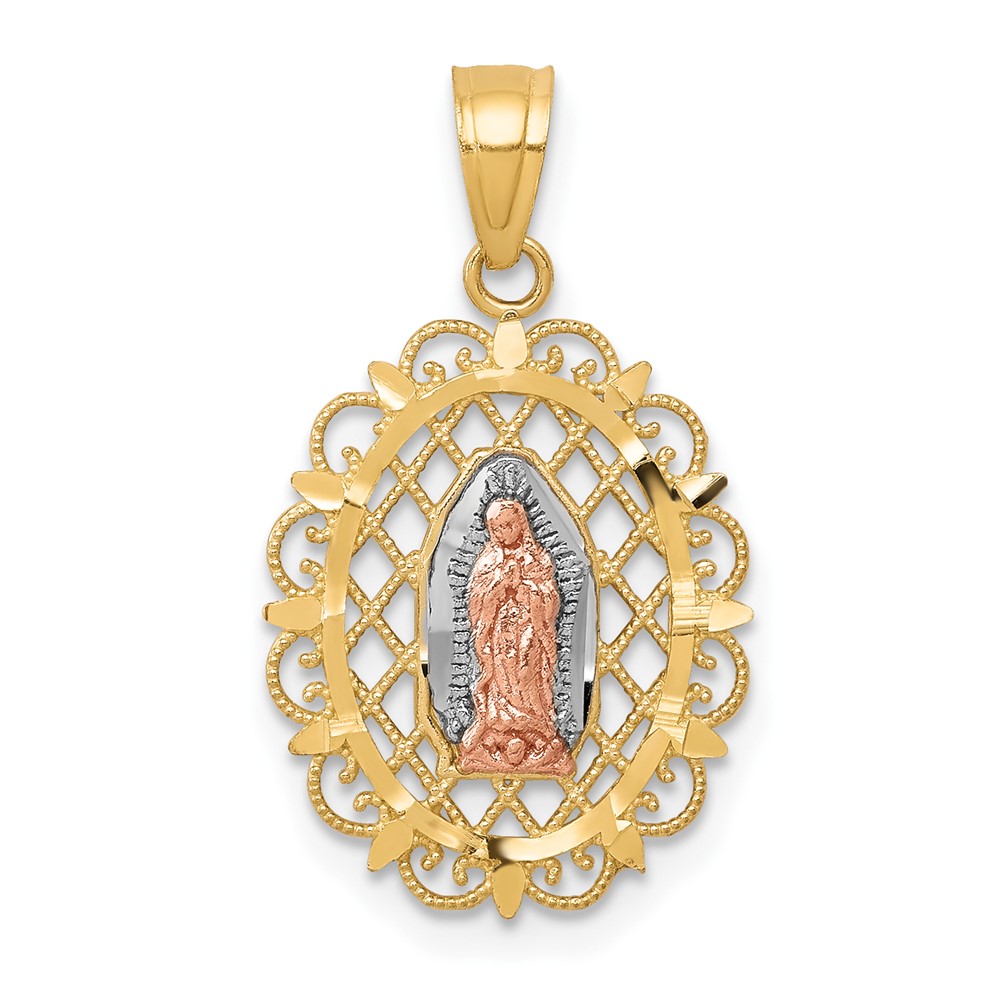 10C1045.jpg 10k Two-tone with White Rhodium Our Lady of Guadalupe Pendant - Image 1
