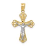 10K w/ Rhodium Filigree Crucifix Pendant