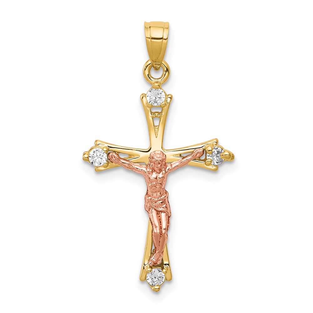 10C1088.jpg 10k Two-tone CZ Crucifix Pendant - Image 1