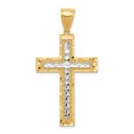 10K w/ Rhodium Diamond-Cut Cross Pendant