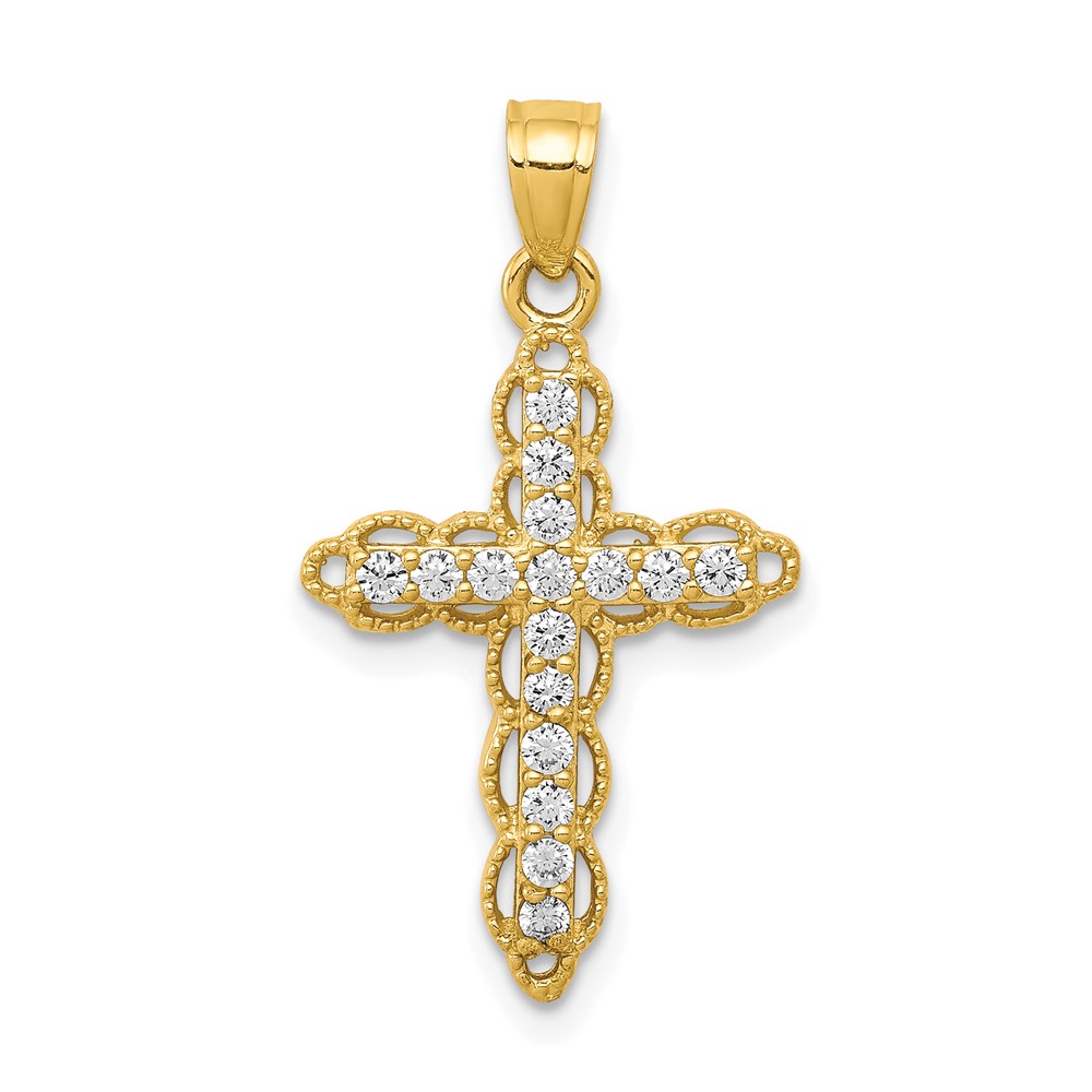 10C1139.jpg 10k CZ Filigree Cross Pendant - Image 1
