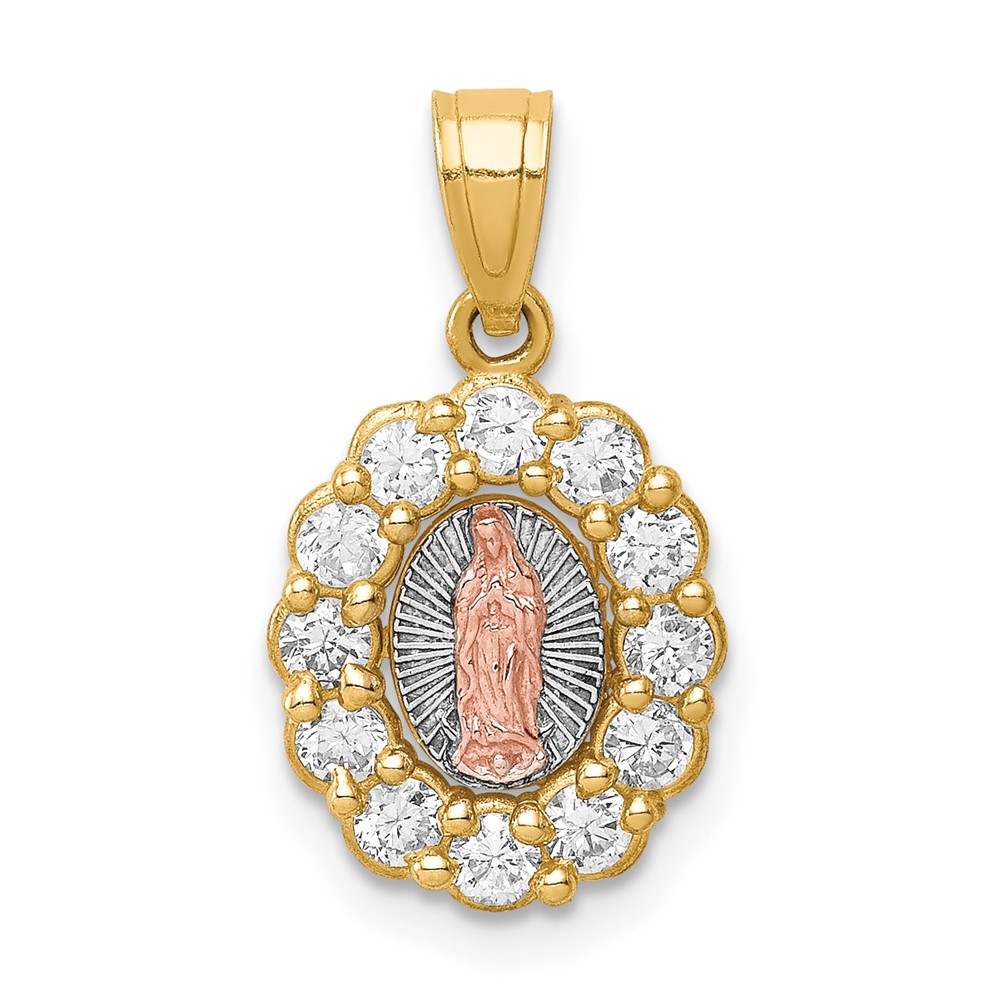 10C1368.jpg 10K Two-Tone w/White Rhodium CZ Guadalupe Pendant - Image 1