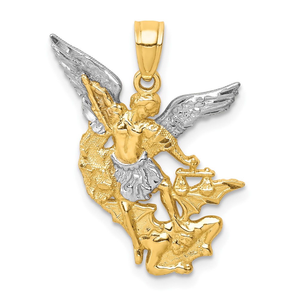 10C1372.jpg 10K D/C w/Rhodium Saint Michael Pendant - Image 1