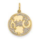 10K Polished CZ Good Luck Medallion Charm