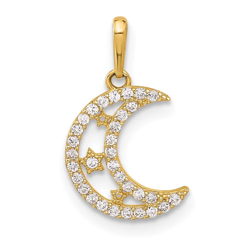 10C1491.jpg 10K Polished Clear CZ Moon and Stars Charm - Image 1
