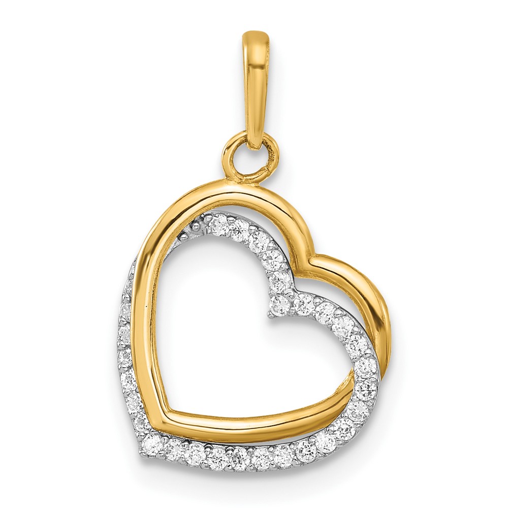 10C1516.jpg 10K Two-tone Polished CZ Hearts Charm - Image 1
